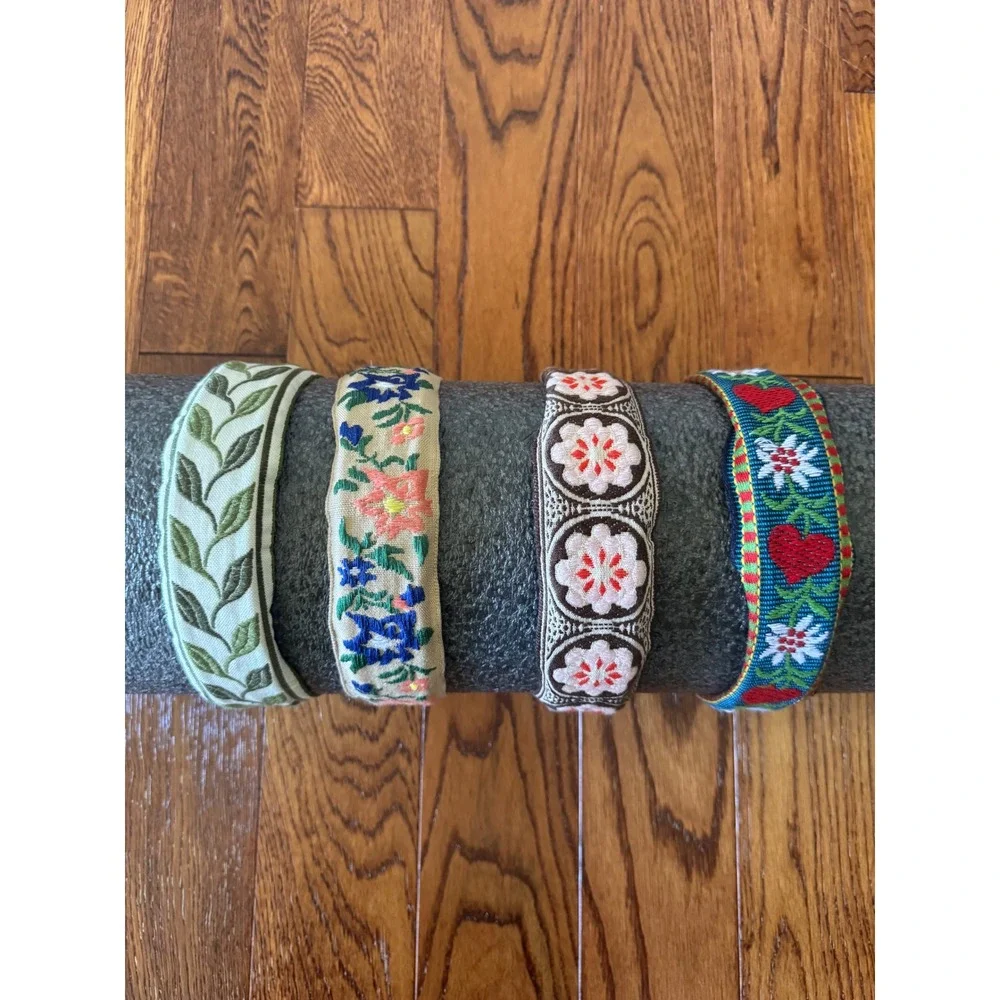 Set of 4 Embroidered Boho Headbands Floral Leaf Heart Folk Style Multi Color
